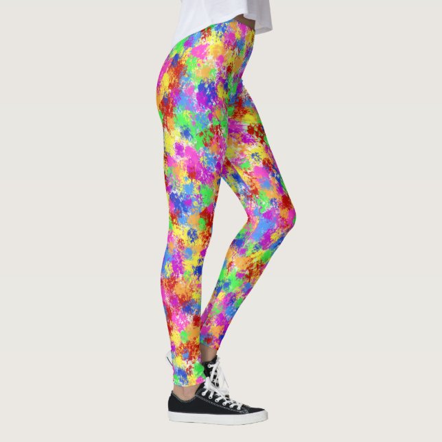 Colorful Splatter Paint Rainbow Splash Trendy Neon Leggings (Right)