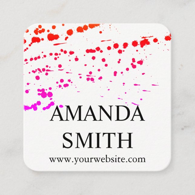 Colorful Splattered Square Business Card (Front)