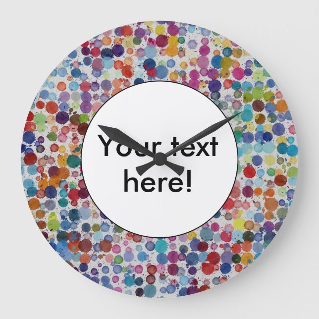 Colorful splatters abstract design large clock (Front)