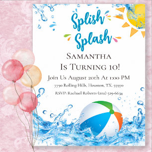 Colorful Splish Splash Birthday Pool Party Invitation