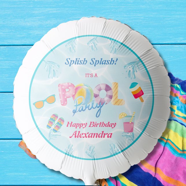 Colorful Splish Splash Girl's Birthday Pool Party Balloon (Creator Uploaded)
