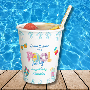 Colorful Splish Splash Kids Birthday Pool Party Paper Cups