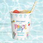 Colorful Splish Splash Kids Birthday Pool Party Paper Cups<br><div class="desc">Personalize these vibrant Modern Pool Party Paper Cups, perfect for adding a splash of excitement to your precious Boy or Girl's Birthday celebration! These eye-catching cups feature colorful designs that scream fun and festivities, adorned with cool sunglasses, a bouncing beach ball, and a mouth-watering popsicle. Cheerful flip flops add to...</div>