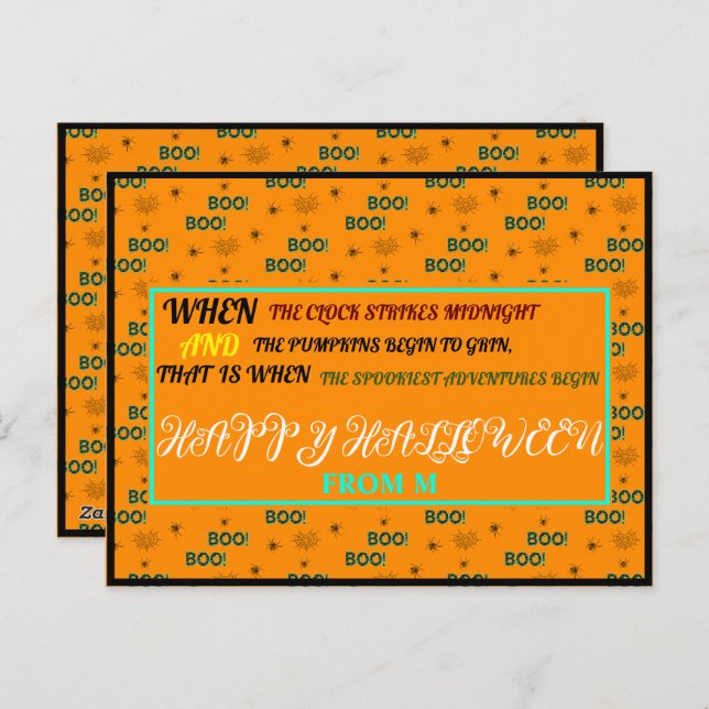 COLORFUL SPOOKY  CUTE  HAPPY HALLOWEEN INITIAL HOLIDAY POSTCARD (Front/Back)