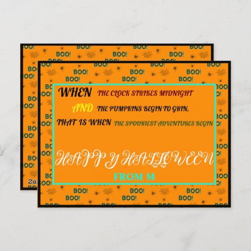 COLORFUL SPOOKY  CUTE  HAPPY HALLOWEEN INITIAL HOLIDAY POSTCARD