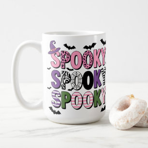 Colorful Spooky Halloween Cute Witch Hat & Bat Coffee Mug