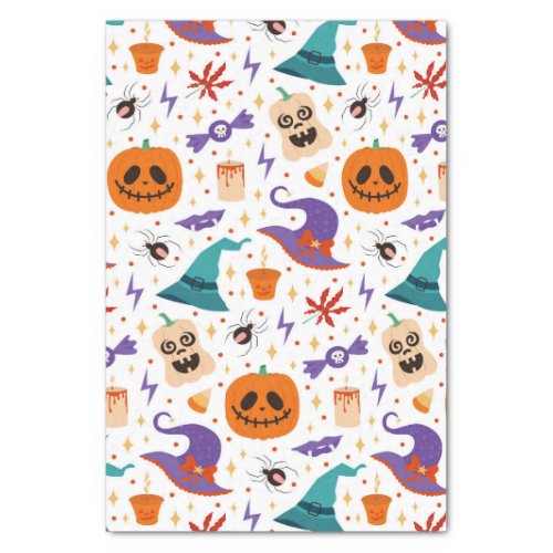 Colorful Spooky Halloween Symbols Pattern Tissue Paper