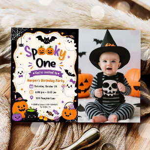 Colorful Spooky One Halloween Birthday Party Photo Invitation