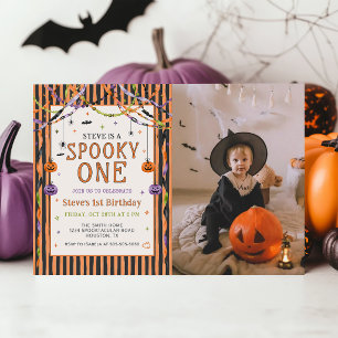 Colorful Spooky One Halloween Birthday Photo Invitation