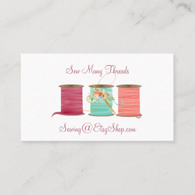 Colorful Spools of Ribbon Seamstress Business Card (Front)