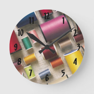 Colorful Spools of Thread Round Clock