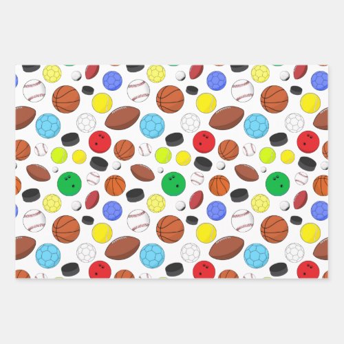 Colorful Sports Balls Random Pattern Wrapping Paper Sheets