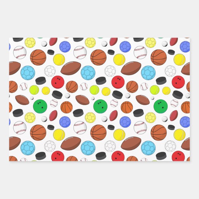 Colorful Sports Balls Random Pattern Wrapping Paper Sheets (Front)