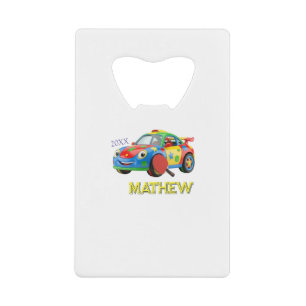 COLORFUL SPORTS CAR PADDLE MAN KIDS NAME YEAR 20XX CREDIT CARD BOTTLE OPENER