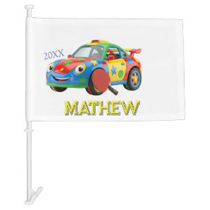 COLORFUL SPORTS CAR PADDLE MAN KIDS NAME YEAR 20XX FLAG
