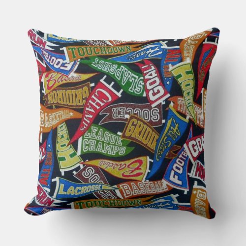 Colorful Sports Fan Pennant Pattern Throw Pillow