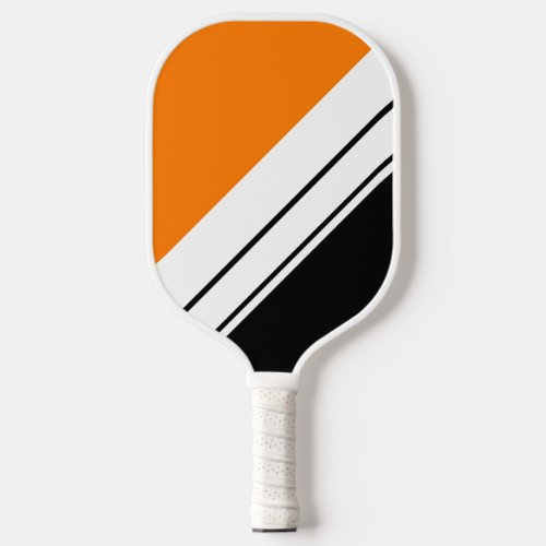 Colorful Sporty Bright Orange Black White Stripes Pickleball Paddle