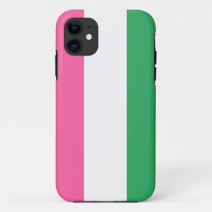 Colorful Sporty Pink White Green Vertical Stripes iPhone 11 Case
