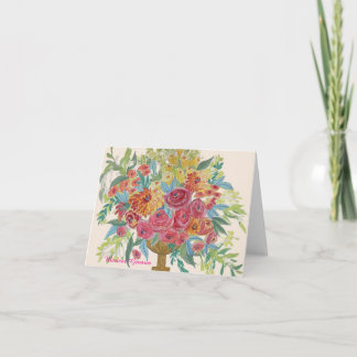Colorful Spray of Floral Arrangement Note/Greeting Holiday Card