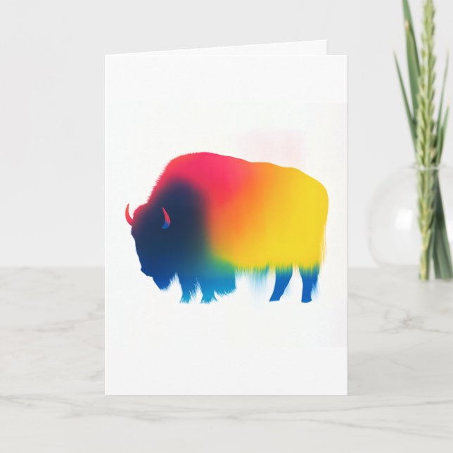 Colorful Spray Paint Bison Silhouette Card (Front)