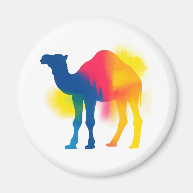 Colorful Spray Paint Camel Silhouette Round Magnet (Front)