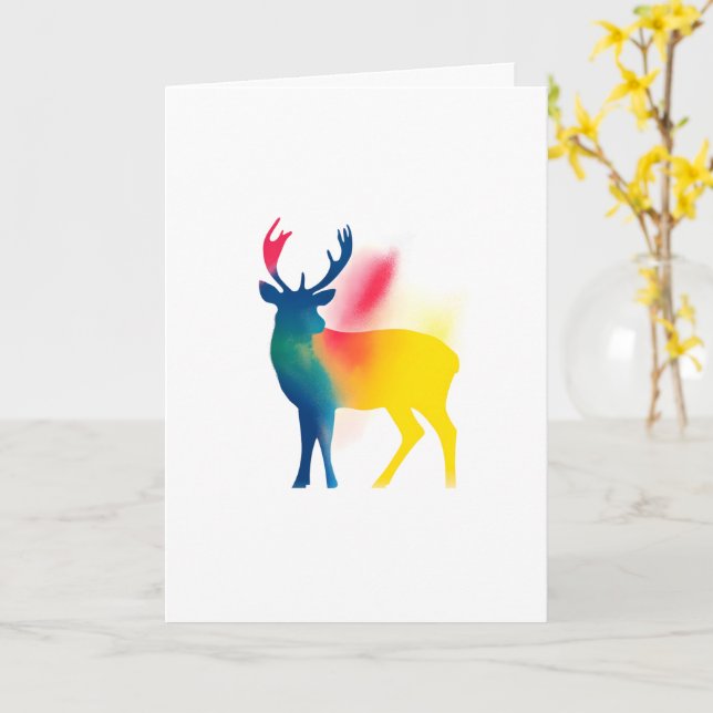 Colorful Spray Paint Deer Silhouette Card (Yellow Flower)