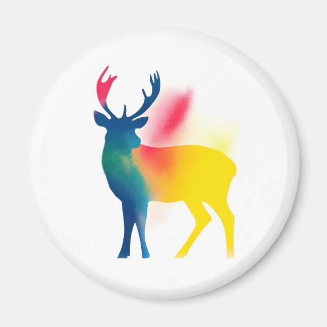 Colorful Spray Paint Deer Silhouette Magnet (Front)