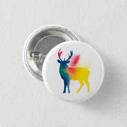 Colorful Spray Paint Deer Silhouette Round Button