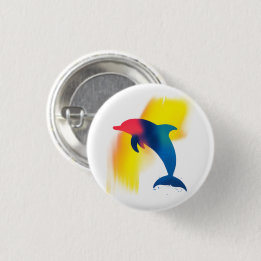 Colorful Spray Paint Dolphin Round Button