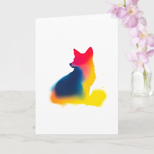 Colorful Spray Paint Fox Silhouette Card (Orchid)