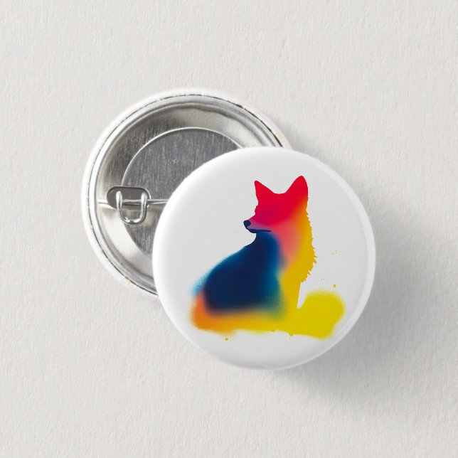 Colorful Spray Paint Fox Silhouette Round Button (Front & Back)