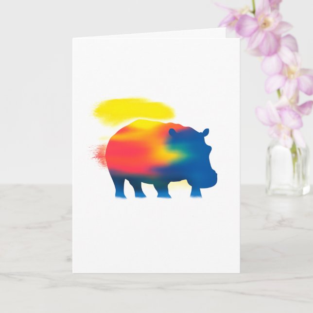 Colorful Spray Paint Hippopotamus Silhouette Card (Orchid)