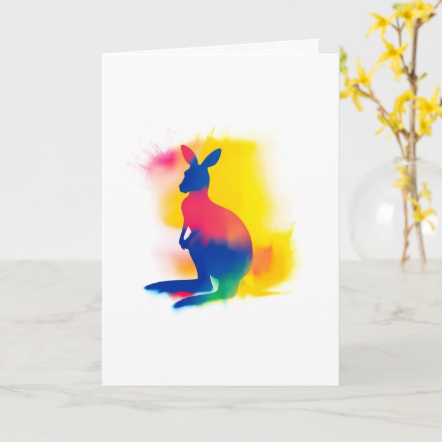 Colorful Spray Paint Kangaroo Silhouette Card (Yellow Flower)