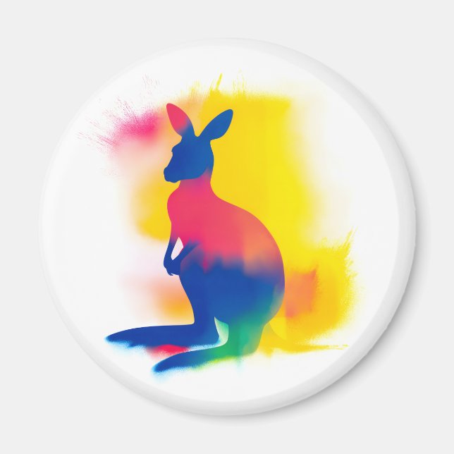 Colorful Spray Paint Kangaroo Silhouette Round Magnet (Front)