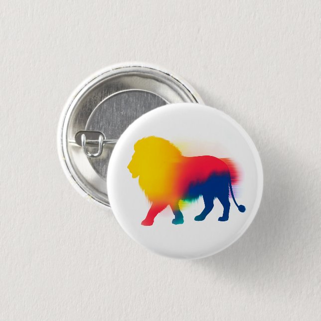 Colorful Spray Paint Lion Silhouette Round Button (Front & Back)