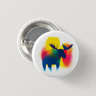 Colorful Spray Paint Moose Silhouette Round Button