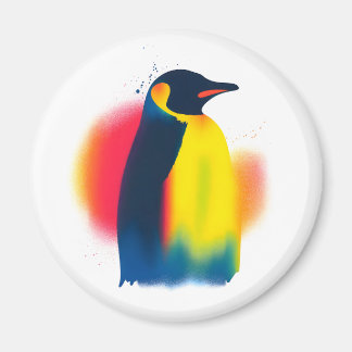 Colorful Spray Paint Penguin Silhouette Round Magnet