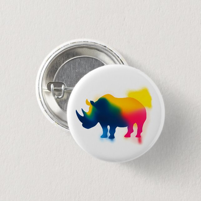 Colorful Spray Paint Rhinoceros Round Button (Front & Back)