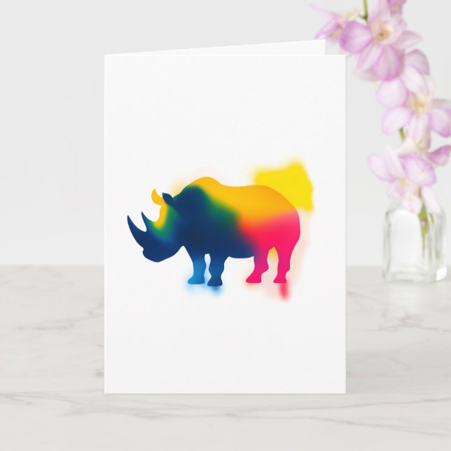 Colorful Spray Paint Rhinoceros Silhouette Card (Orchid)