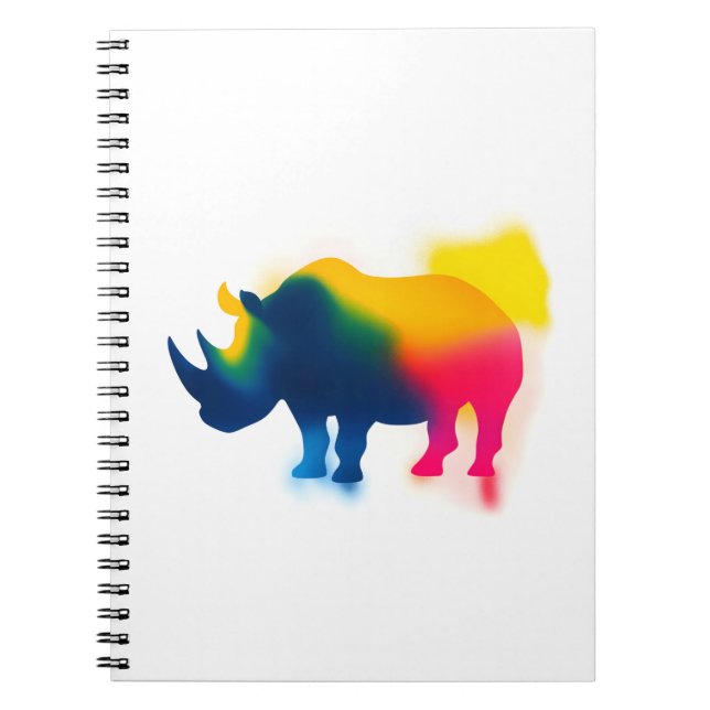Colorful Spray Paint Rhinoceros Silhouette Notebook (Front)