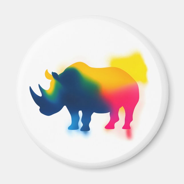 Colorful Spray Paint Rhinoceros Silhouette Round Magnet (Front)