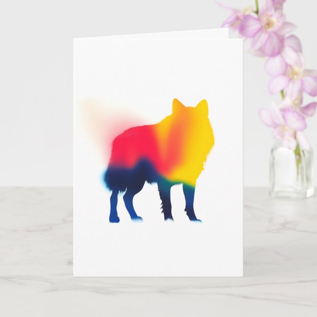 Colorful Spray Paint Wolf Silhouette Card (Orchid)