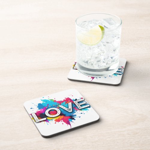 Colorful Spread Love Paint Splashed Beverage Coaster
