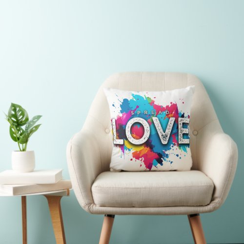 Colorful Spread Love Paint Splashed Throw Pillow