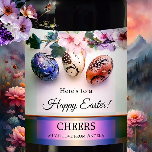 Colorful Spring Art Easter Egg Wine Label