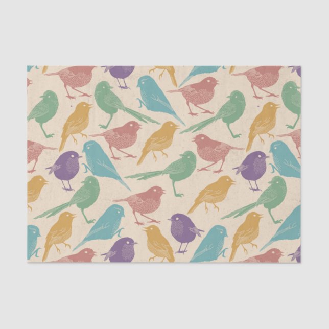 Colorful Spring Bird Pattern Tissue Paper (Front)