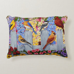Colorful Spring Birds Garden Party Accent Pillow