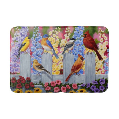 Colorful Spring Birds Garden Party Bath Mat