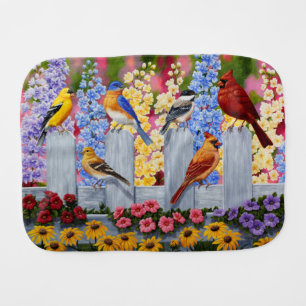 Colorful Spring Birds Garden Party Burp Cloth