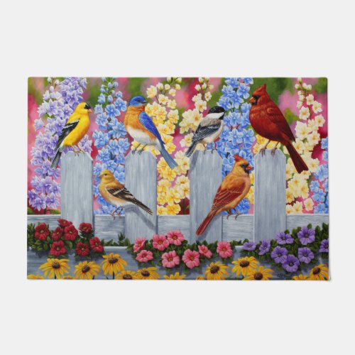 Colorful Spring Birds Garden Party Doormat